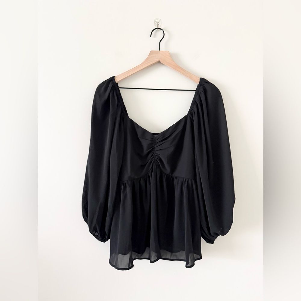 NWT Arula Black Puff Sleeve Babydoll Top - Size 0X (10-12 Plus)